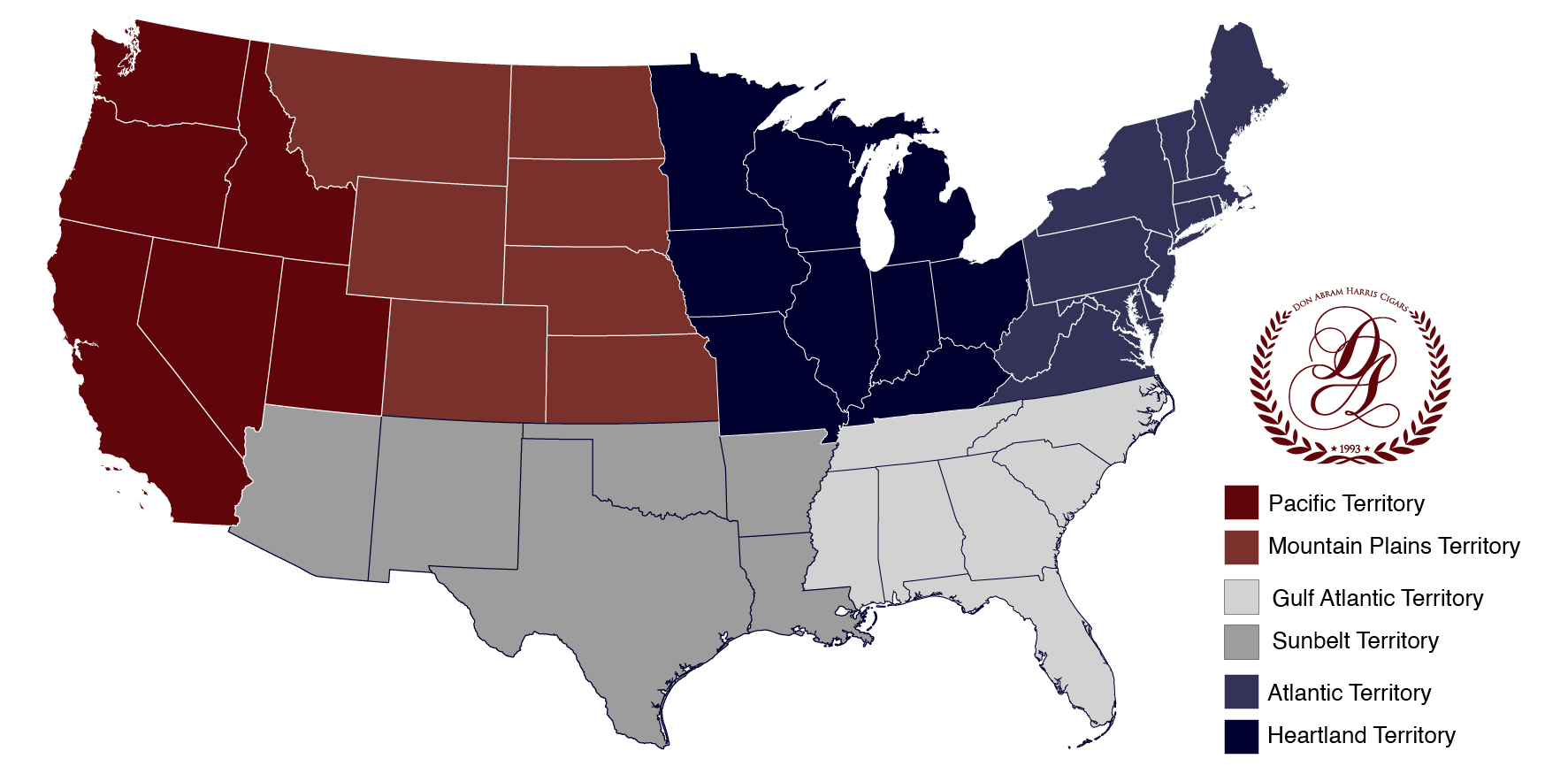 Don Abram Harris Cigars US Sales Territory Map